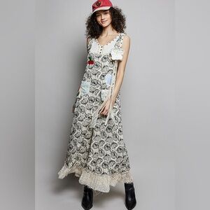 POL Vintage Bloom Patchwork Wide-Leg Overalls🌸